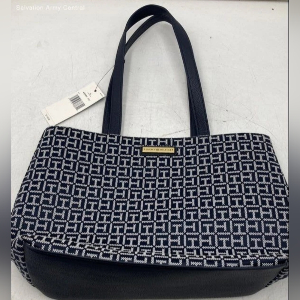 Tommy Hilfiger Black and White Patterned Shoulder Bag